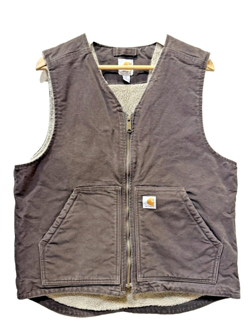 Carhartt Sherpa Lined Work Vest Men's Size M Brown Duck Canvas 104394 DKB Zip Up